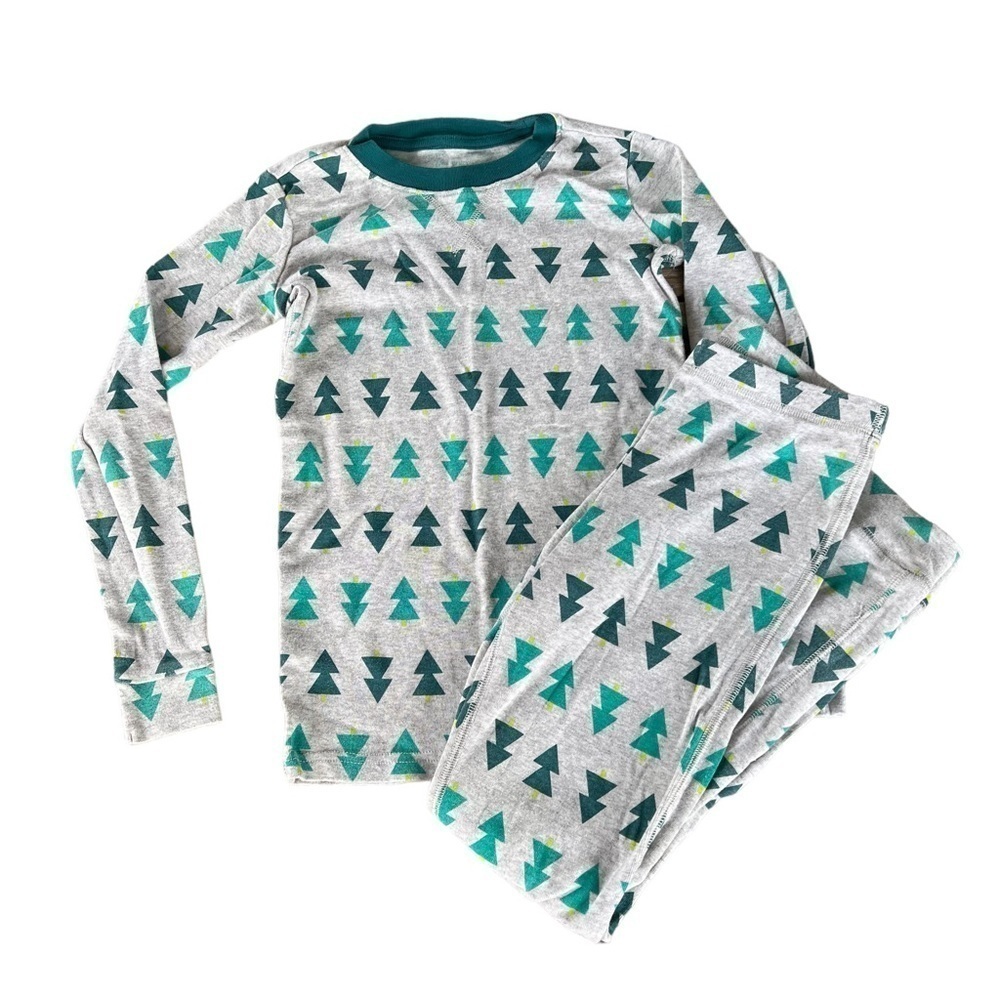 Primary Organic Cotton Christmas Tree Holiday Pajama Set 8-9 Green GUC